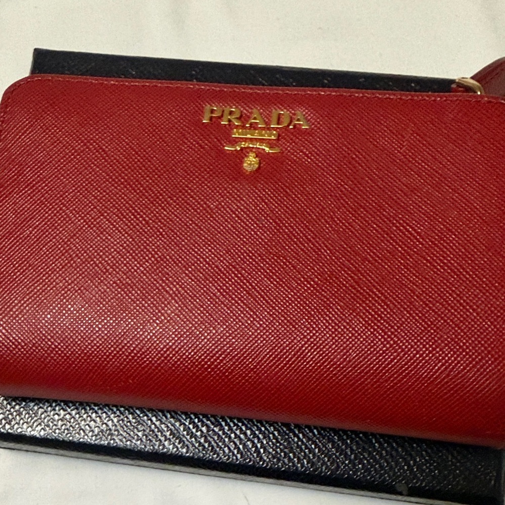 Prada Scarlet Leather Clutch with Gold Accents